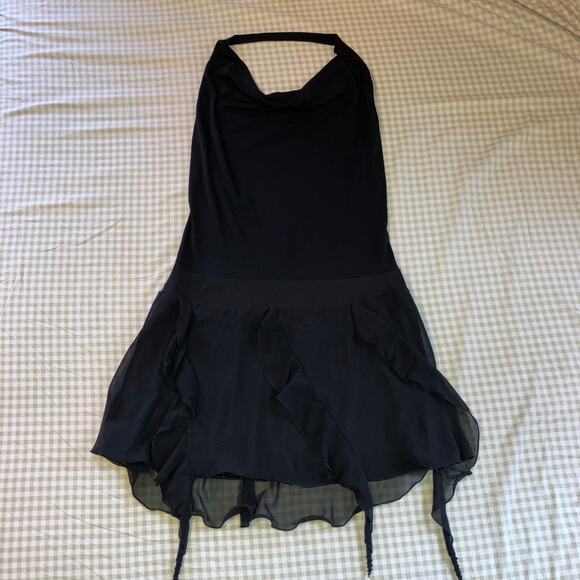 Other Dresses & Skirts - Black ruffle drop waist backless dress with halter cowl top, whimsigoth fairy